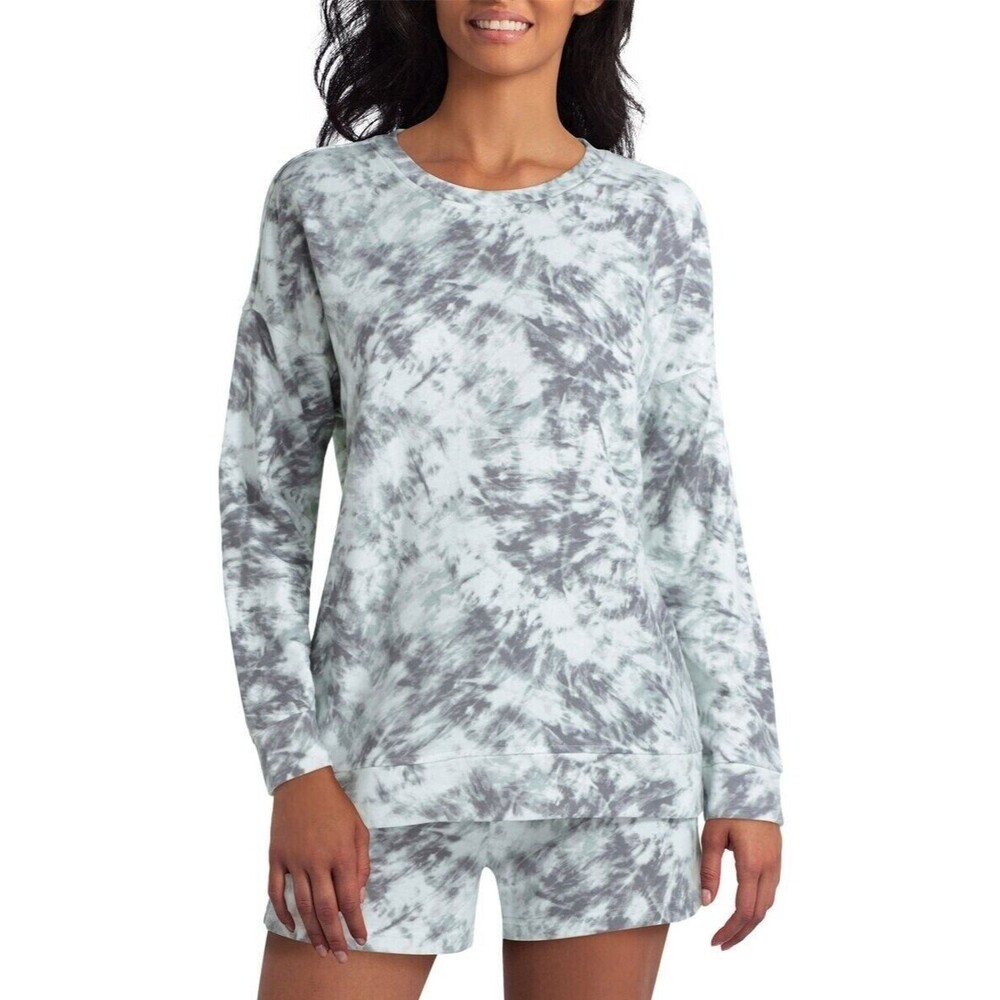 H Halston Crew Neck Sweatshirt Top Size XS Oversized Tie Dye Aqua Gray NWT B9